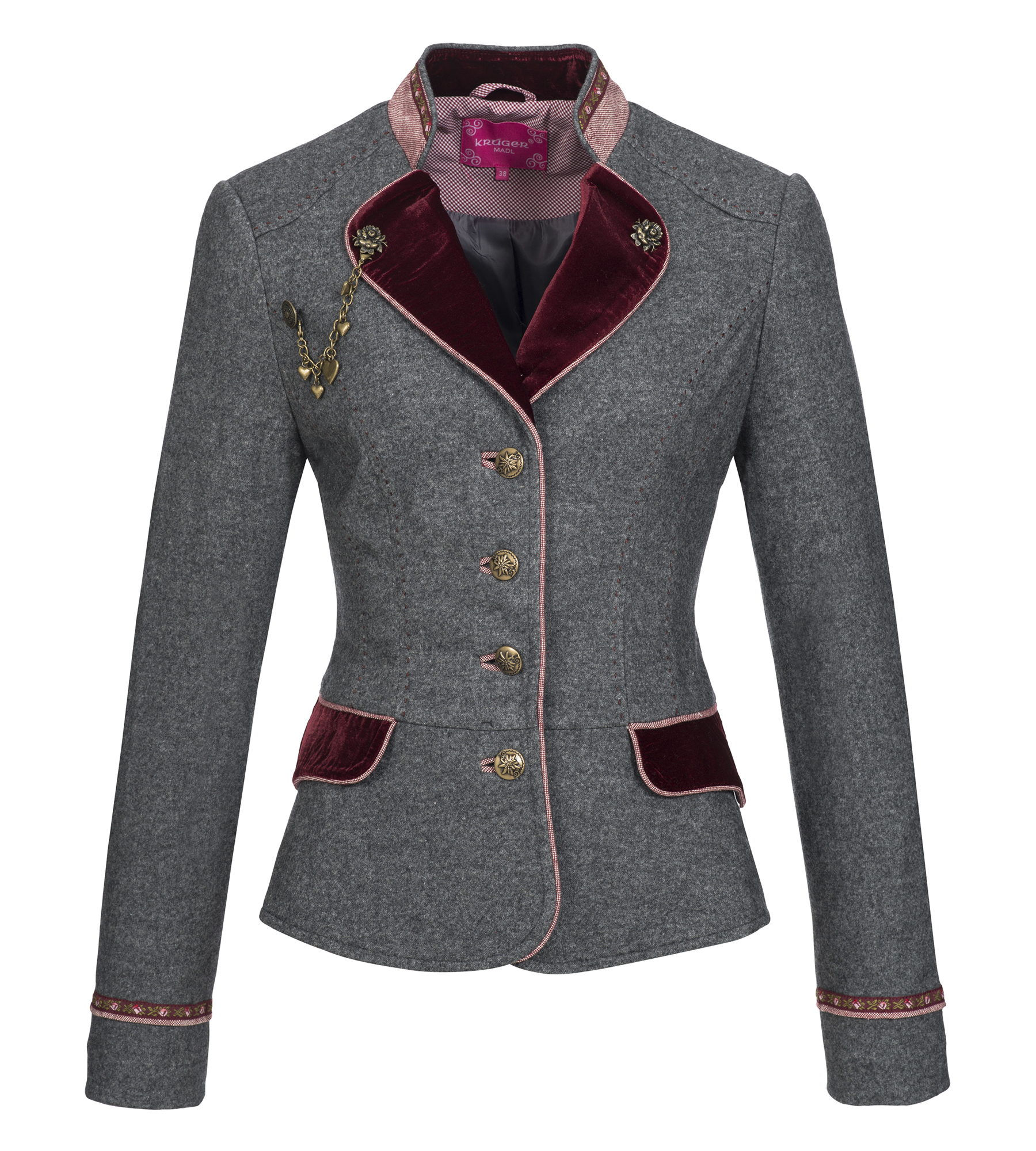 Krüger Trachtenblazer in Grau mit rotem Samt