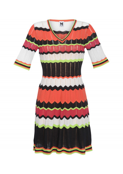 M Missoni Bunt gemustertes Strickkleid mit V-Ausschnitt 