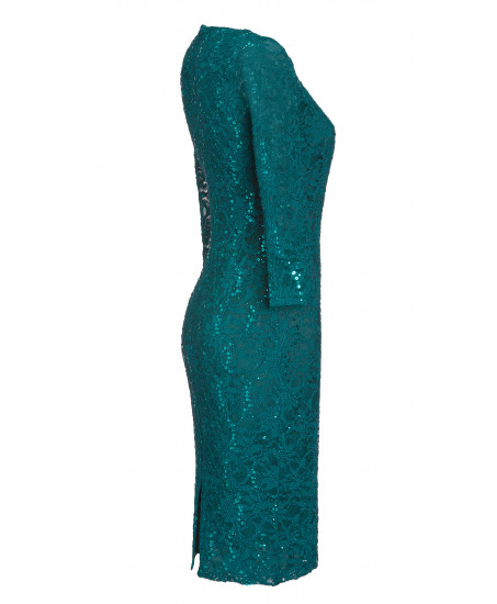 Minikleid aus Spitze mit Pailletten in Türkis