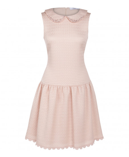 Bouclé Kleid mit besticktem Bubikragen