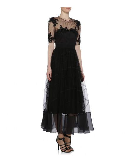 Edles Spitzen-Abendkleid in schwarz mit Bestickung