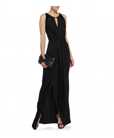 Schulterfreies Abendkleid mit Samteinsätzen