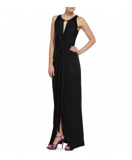 Schulterfreies Abendkleid mit Samteinsätzen