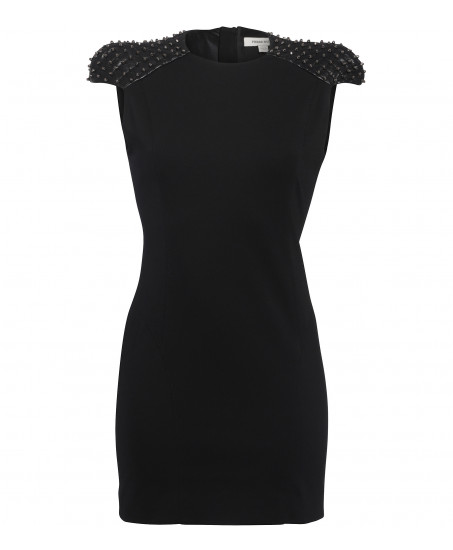 Jerseykleid mit Lederschultern und Nieten