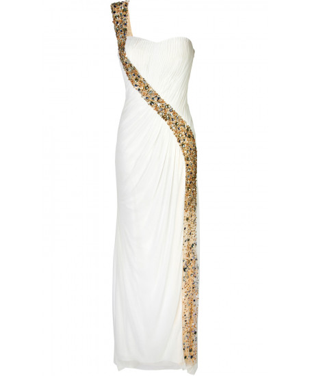 Asymmetrische Abendrobe in Weiss