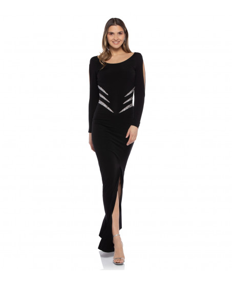 Abendrobe mit Applikation in Schwarz