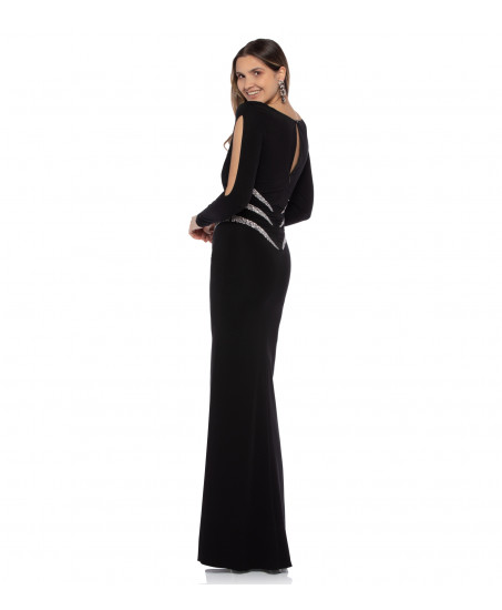 Abendrobe mit Applikation in Schwarz