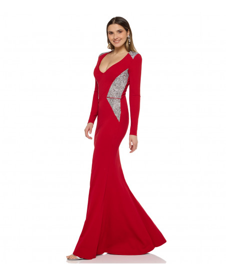 Robe mit edlen Swarovski Applikationen in Rot 