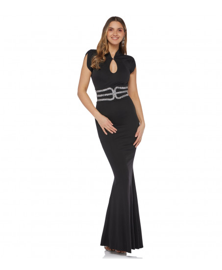 Abendrobe mit Swarovski-Gürtel in Schwarz