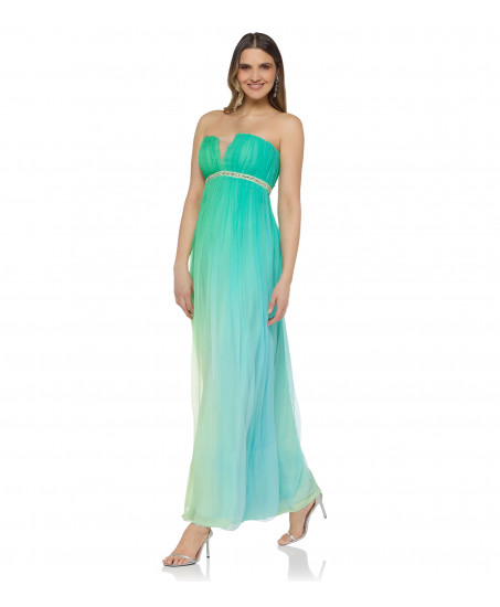 Bustier-Maxikleid aus Seide mit Farbverlauf in Grün
