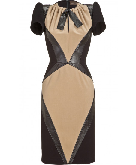 Etuikleid mit Kunstledereinsätzen 