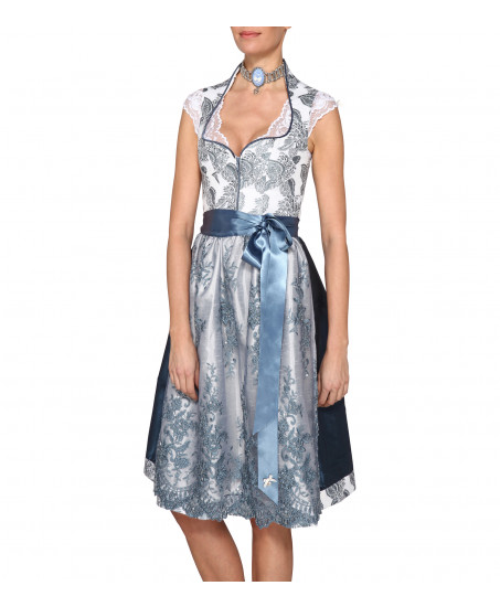 Dirndl Valentina in Blau mit Druck 