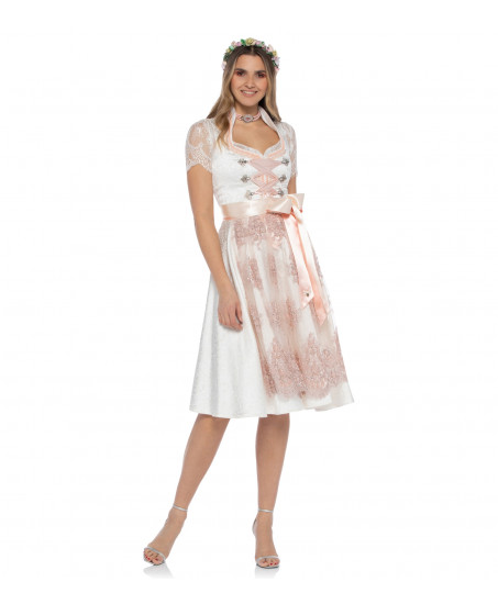 Alpenherz Hochzeitsdirndl Kristina in Weiß-Rosé, Freisteller Vorderseite