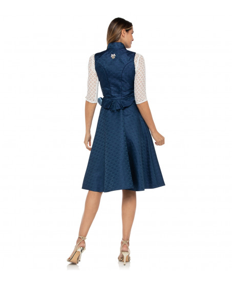 Seidendirndl Annabell in Blau mit Ornamenten