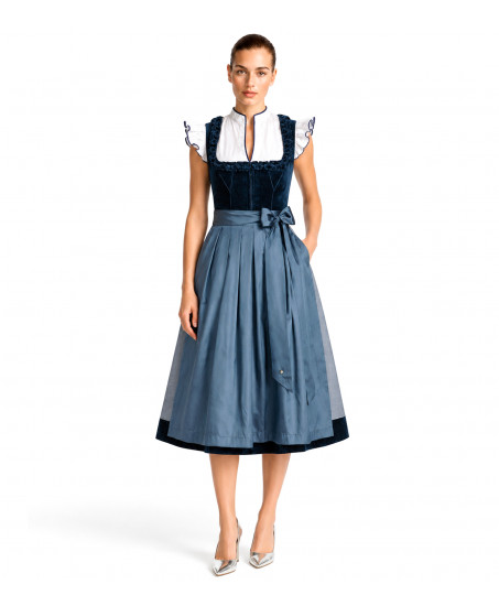 Dirndl Rosalie in Blau mit Froschgoscherl- Freisteller Frontansicht- mieten bei Dresscoded