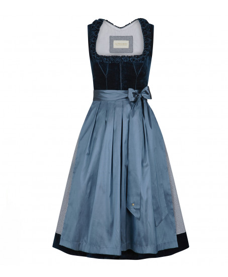 Dirndl Rosalie in Blau mit Froschgoscherl- Freisteller Frontansicht- mieten bei Dresscoded