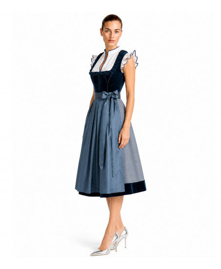 Dirndl Rosalie in Blau mit Froschgoscherl- Freisteller Frontansicht- mieten bei Dresscoded