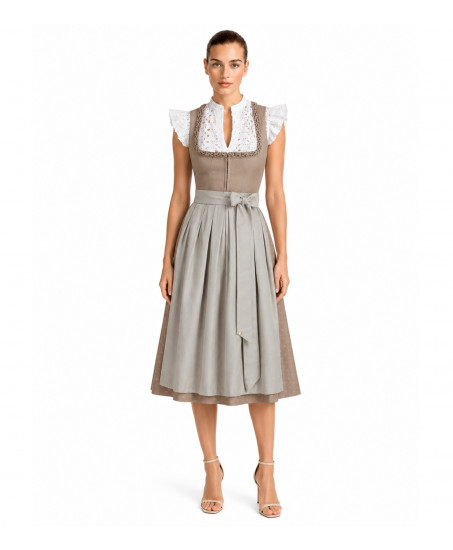 Freisteller- Alpenherz Dirndl Ina mit Froschgoscherl in Taupe.