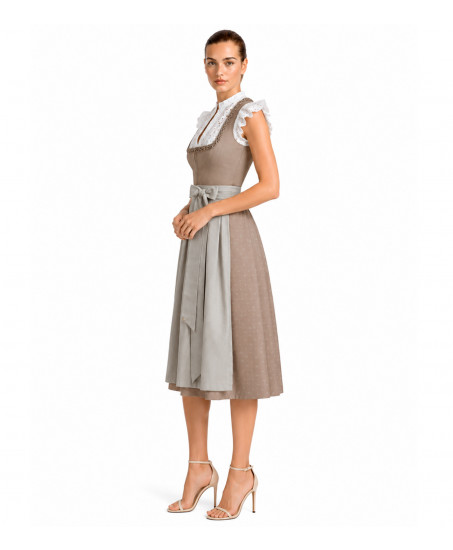 Freisteller- Alpenherz Dirndl Ina mit Froschgoscherl in Taupe.