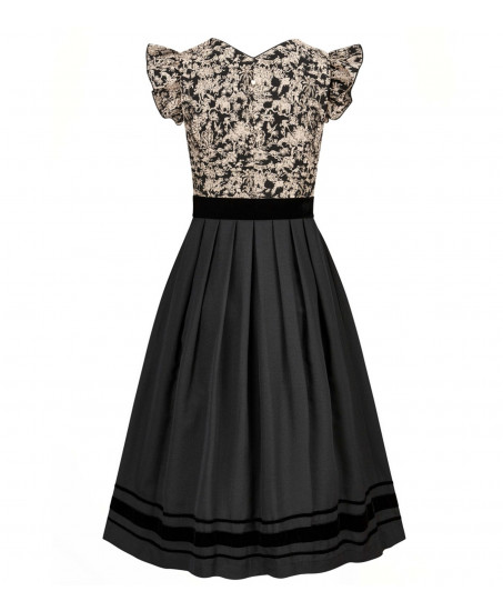 Freisteller Frontansicht- Alpenherz Dirndl Maren mit Flügelarm in Schwarz-Beige