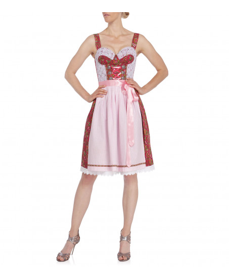 Dirndl in Dunkelrot/Pink mit Karoschürze