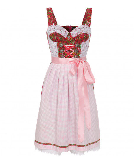 Dirndl in Dunkelrot/Pink mit Karoschürze