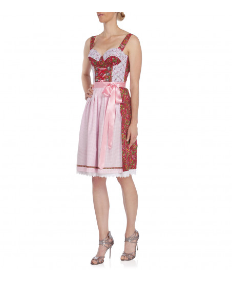 Dirndl in Dunkelrot/Pink mit Karoschürze