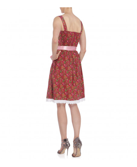 Dirndl in Dunkelrot/Pink mit Karoschürze