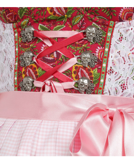 Dirndl in Dunkelrot/Pink mit Karoschürze