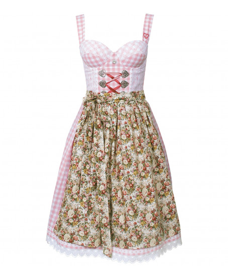 Rosa/Weiß kariertes Dirndl mit Blumenschürze
