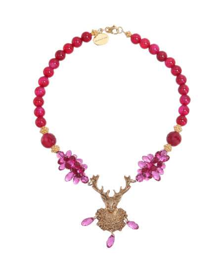 Pinke Wiesnkette mit Hirschanhänger