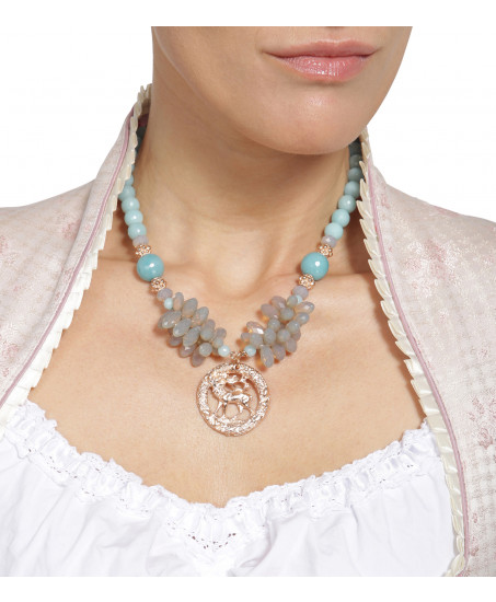 Türkise Dirndlkette mit rundem Anhänger in Roségold