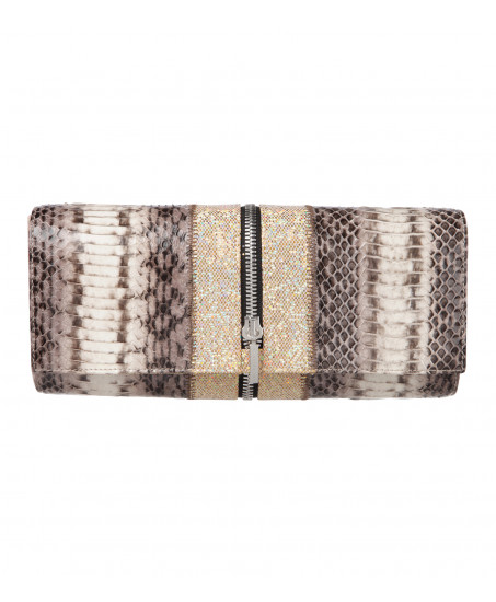 Glitzer-Clutch mit Schlangenprint