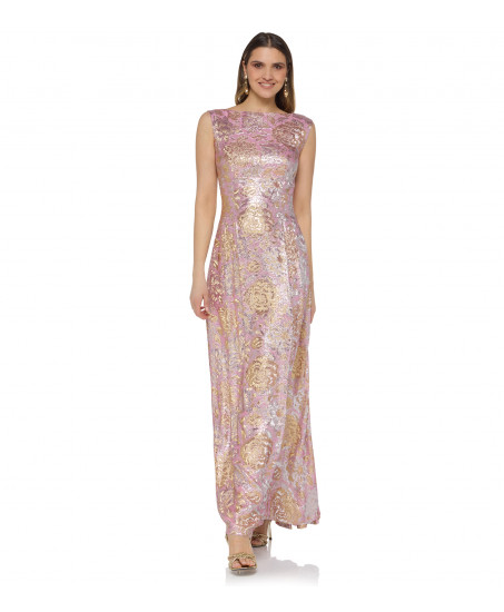 Robe in Rosé mit Gold/Silbernem Blumendekor
