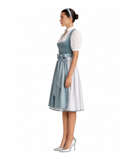Krüger Samtdirndl Yalara in Blau mit gemusterter Schürze, Freisteller Vorderseite