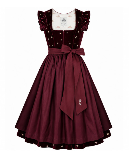 Astrid Söll Samtdirndl in Bordeaux mit filigranem Print, Freisteller Vorderseite