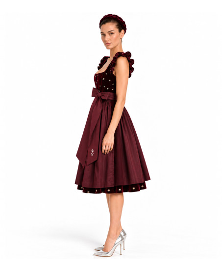 Astrid Söll Samtdirndl in Bordeaux mit filigranem Print, Freisteller Vorderseite
