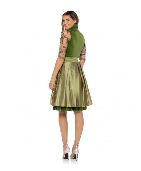 Samtdirndl in Gruen mit geschlossenem Rücken