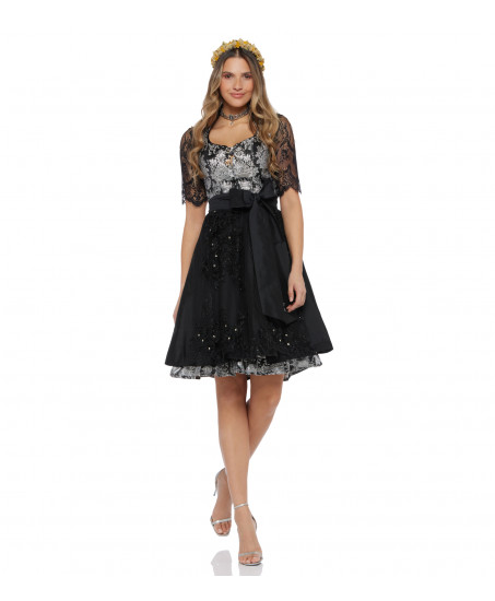 Brokat-Dirndl in Schwarz-Silber