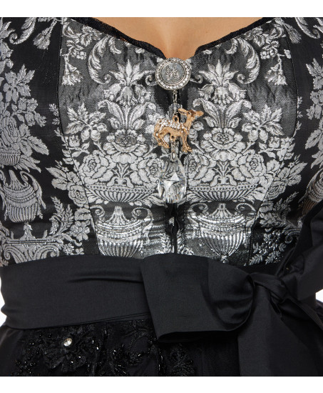 Brokat-Dirndl in Schwarz-Silber