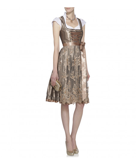 Dirndl in Gold/Nude mit Spitzenschürze