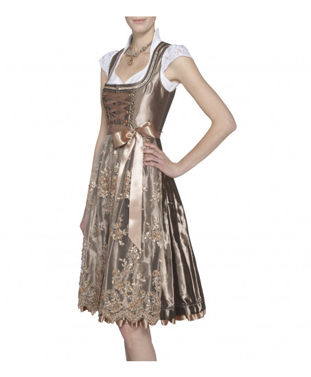 Dirndl in Gold/Nude mit Spitzenschürze