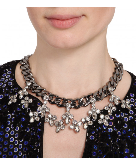 Silberne Gliederkette mit floralen Kristallen