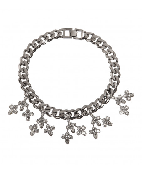 Silberne Gliederkette mit floralen Kristallen