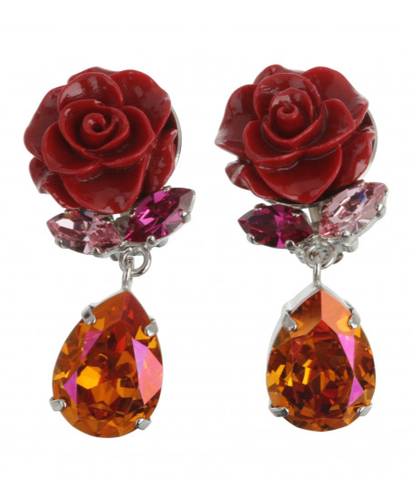 Rosenohrstecker in Rot mit Swarovski Kristallen