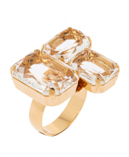 Ring mit drei Baguette-Steinen in Kristall