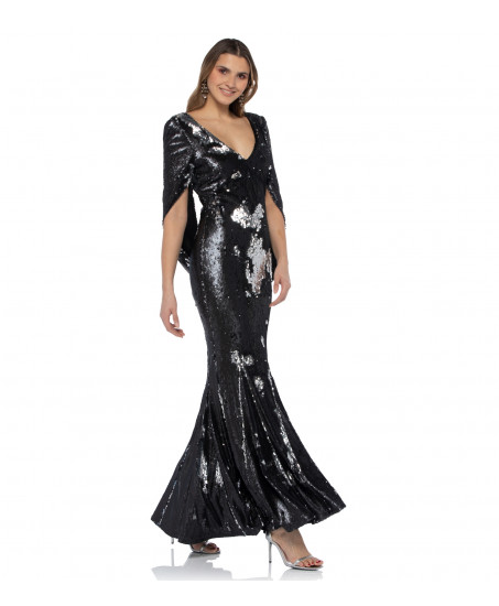 Capekleid mit Wende-Pailletten in Schwarz-Silber