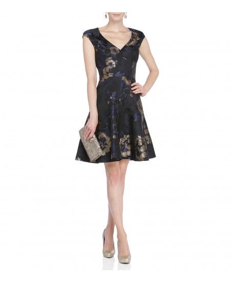 Brokatkleid mit Blumenprint in Blau