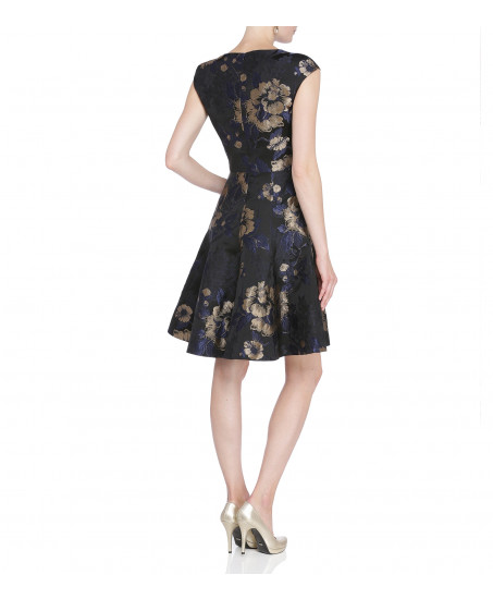 Brokatkleid mit Blumenprint in Blau
