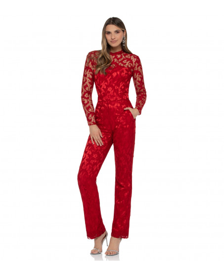Jumpsuit in Rot mit Stehkragen